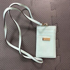 Kate Spade New York Aqua Leather Card Holder With ID Window & Lanyard